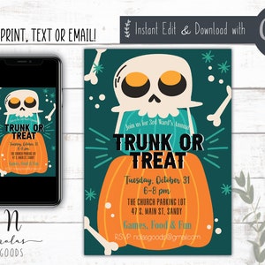 Halloween Trunk or Treat Invitation Download, Trunk or Treat Invitation Printable, School Halloween Party Flyer Template