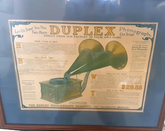 VINTAGE DUPLEX PHONOGRAPH Company Talking Machine Original Ad Print