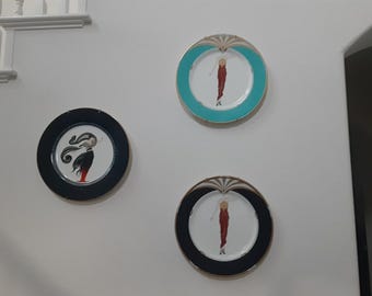 Set Of 3 MIKASA ERTE' Le Soleil Ebony 12" Plates A3049/1985