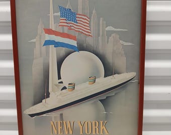 VINTAGE ORIGINAL HOLLAND America Line New York World's Fair Poster - Rare
