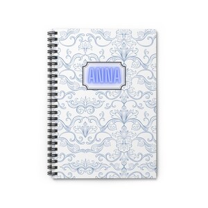 Blaues Damast Anna Monogramm Notizbuch | Spiralblock