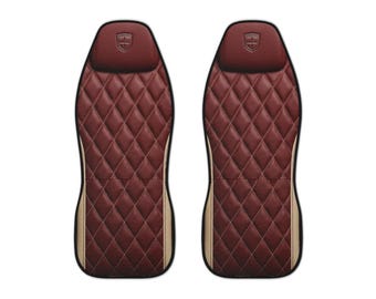 Quilted Diamond Leatherette Car Seat Covers | Burgundy Front Seat Protectors