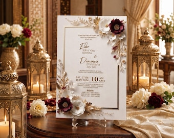 Editable Muslim Nikkah Invitation Template, Modern Wedding Card, Corjl Digital Download