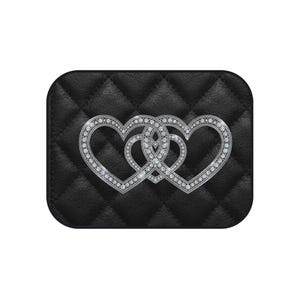 Diamond Interlocking Hearts Car Mats | Quilted Black Rear Floor Mats