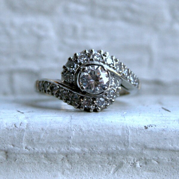 Vintage 14K White Gold Diamond Engagement Ring-1.22 ct.
