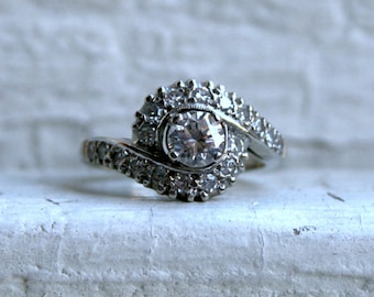 Vintage 14K White Gold Diamond Engagement Ring -1.22ct.