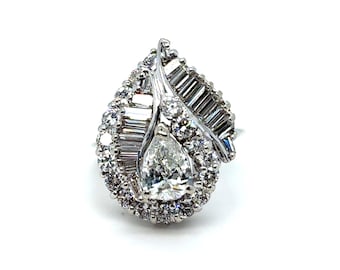 Vintage 14K witgouden peerdiamanten ballerina verlovingsring