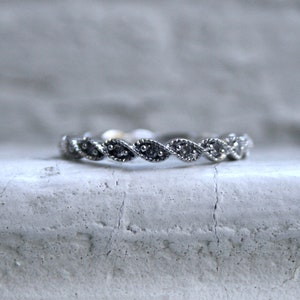 Twisted Vintage 14K White Gold Diamond Wedding Band.