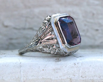 Vintage 14K White Gold Amethyst Engagement Ring - 3.15ct.