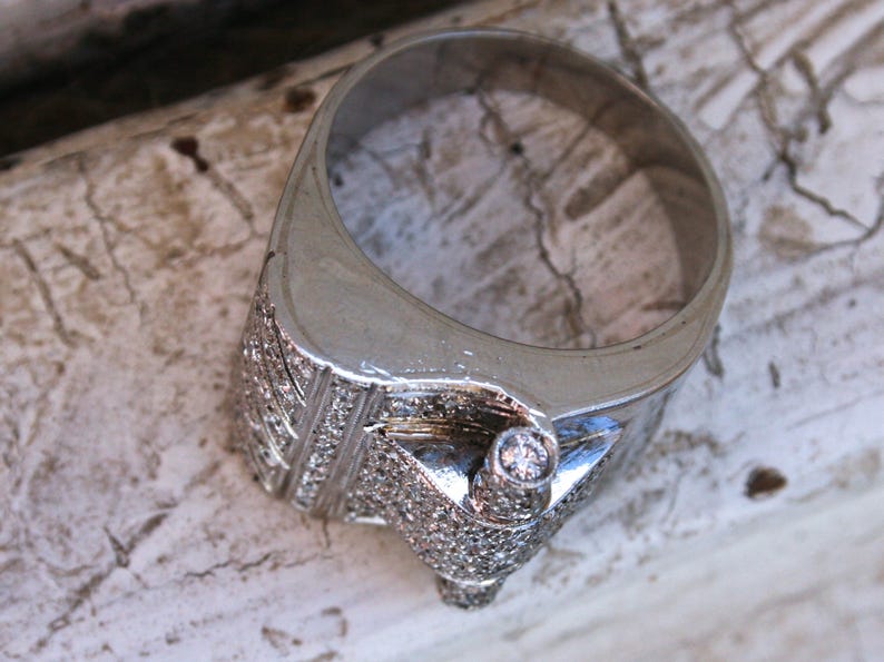 Platinum Vintage Art Deco Diamond Wedding Band Engagement Ring | Etsy