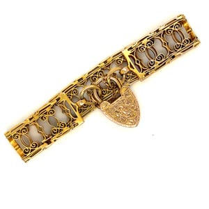 Antique Victorian 12K Yellow Gold Scroll Bracelet Heart Padlock Bracelet.