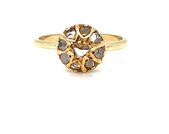 Antique 14K Yellow Gold Rose Cut Diamond Cluster Engagement Ring.