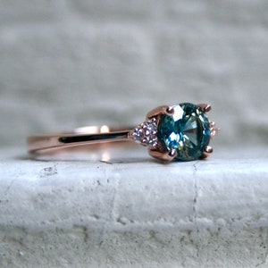 Beautiful 14K Rose Gold Diamond and Sapphire Cluster Ring Engagement Ring- 1.28ct.