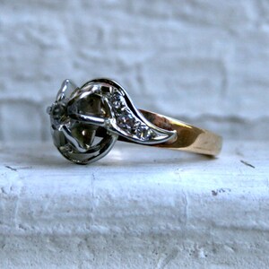 Vintage 18K White/ 14K Yellow Gold Diamond Engagement Ring. image 3