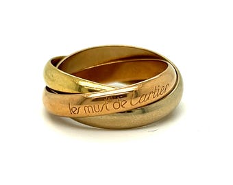 Vintage Cartier 18K Tri farbiges Gold Rollenring Tri Colored Ehering, Französisch.