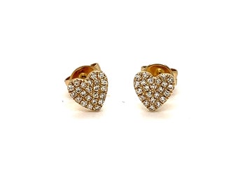 Heart Diamond Stud Earrings in Solid 14K Gold.