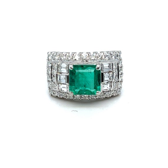 Vintage Platinum Diamond and Emerald Ring - 3.37c… - image 1