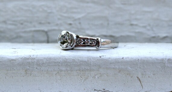 Vintage Platinum Channel Diamond Engagement Ring … - image 3