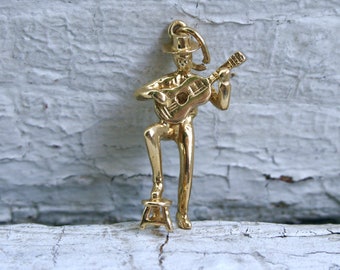 Vintage Guitar Player 14K Yellow Gold Charm/ Pendant.