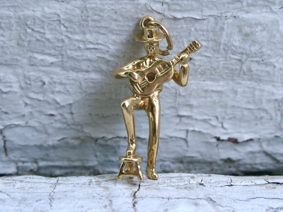 Vintage Guitar Player 14K Yellow Gold Charm/ Pend… - image 1