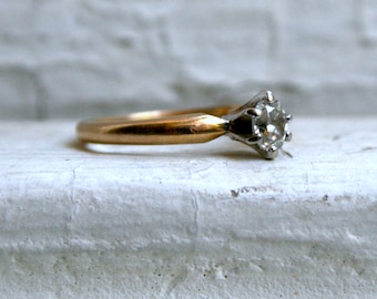 Vintage 14K Yellow Gold Diamond Solitaire Engagement Ring - 0.33ct