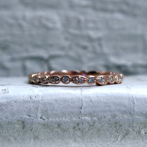 Vintage 14K Rose Gold Pave Diamond Eternity Wedding Band.