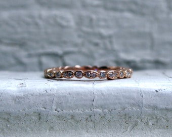 Vintage 14K Rose Gold Pave Diamond Eternity Wedding Band.