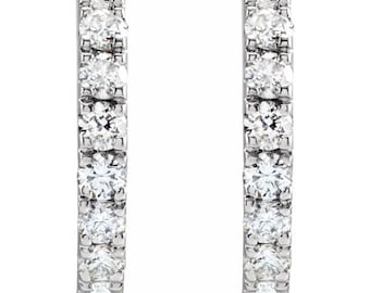 Super sparkly 14K White Gold Diamond Hoop "Huggie" Earring - 0.15ct