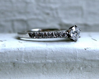 Vintage 14K White Gold Diamond Engagement Ring.