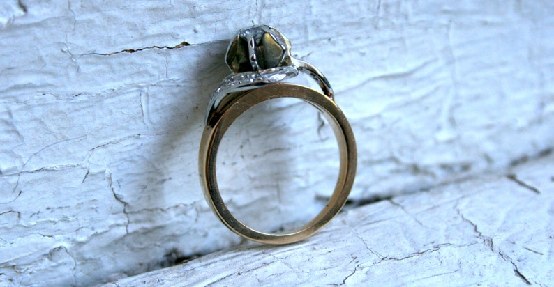 Vintage 18K White/ 14K Yellow Gold Diamond Engagement Ring. image 5