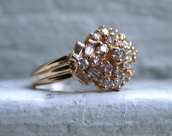 Fabulous Antique 14K Yellow Gold Diamond Cluster Engagement Ring - 1.00ct.