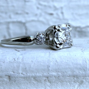 Vintage 14K White Gold Three Stone Diamond Engagement Ring - 0.86ct.