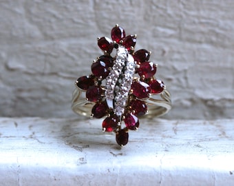 Vintage 14K White Gold Ruby and Diamond Cluster Ring - 1.84ct.