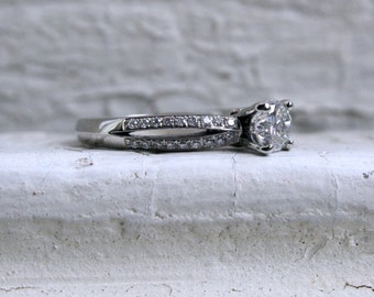 Vintage Palladium Diamond Ring Engagement Ring by Art Carved - 1.06ct.