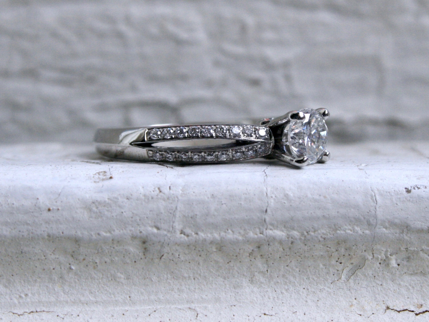 Vintage Palladium Diamond Ring Engagement Ring by Art Carved