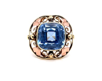 Vintage 14K Yellow and Rose Gold Blue Topaz Ring - 15.00cts - Dutch