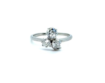 Vintage Shamrock Old Mine Cut Diamond Ring in Platinum.