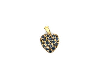 RESERVED - Vintage 18K Yellow Gold Puffy Heart Sapphire Pendant/ Charm - 1.50ct.
