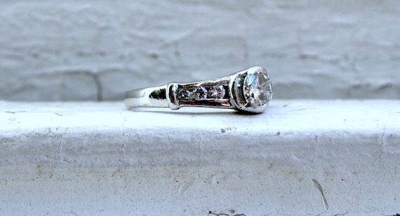 Vintage Platinum Channel Diamond Engagement Ring … - image 1