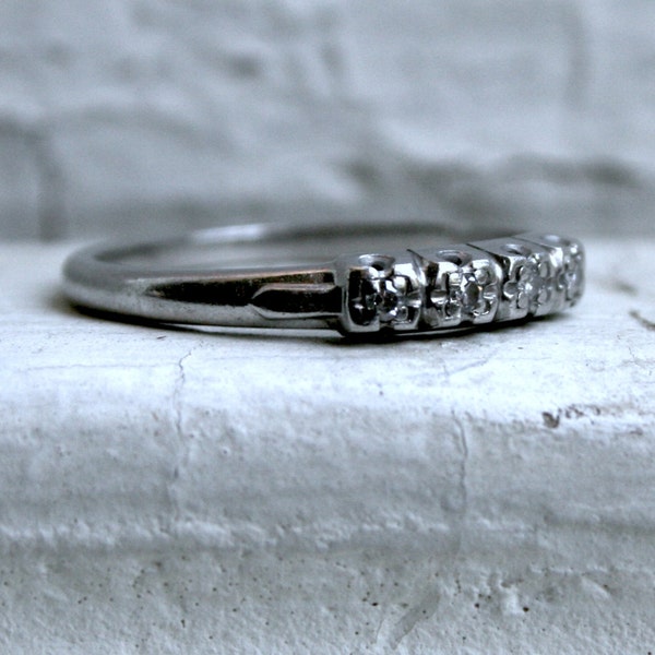 Thin Classic Vintage Platinum Diamond Wedding Band - 0.08ct