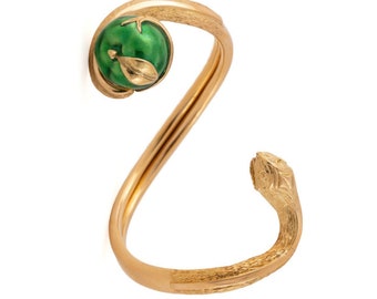 Vintage Wrap Around 18K Gold Snake Bangle Bracelet with Enamel Green Apple by Lalounis.