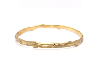 Twig Style Diamond Eternity 18K Yellow Gold Bangle Bracelet.
