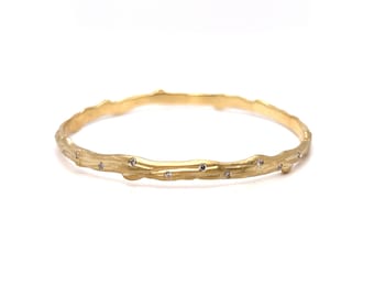 Twig Style Diamond Eternity 14K Yellow Gold Bangle Bracelet.