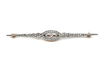 Antique Platinum/ 18K Yellow Gold Diamond Bar Brooch.