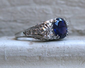 Stunning Platinum Diamond and Unheated Sapphire Engagement Ring with AGL certificate- 4.50ct.