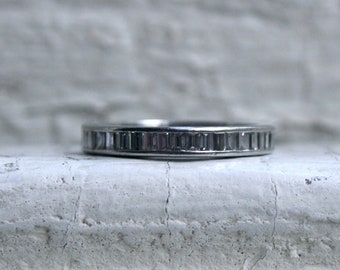 Vintage Platinum Eternity Wedding Band with Baguette Cut Diamonds.