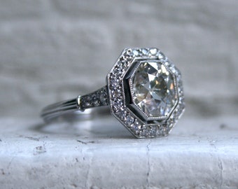 Gorgeous Vintage Platinum Halo Diamond Engagement Ring - 2.70ct.