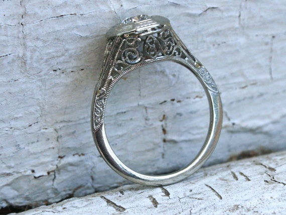 Vintage Filigree 18K White Gold Solitaire Diamond… - image 5