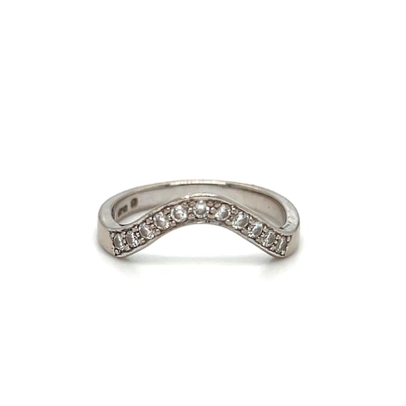 Curved Pave Vintage 18K White Gold Diamond Wedding Band.