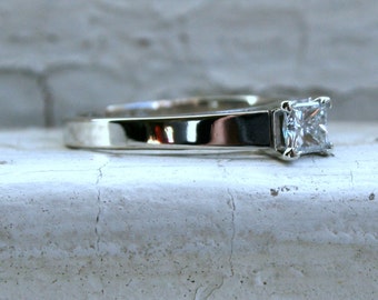 Traditional Vintage Princess Cut Diamond Solitaire Engagement Ring by Magic Glo.